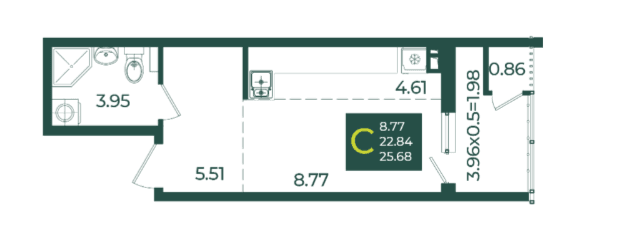 студия 25,68 кв.м