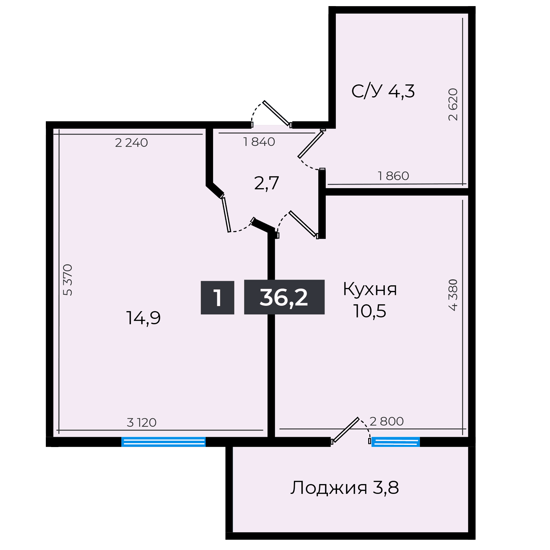 1 комнатная квартира 36,2 кв.м