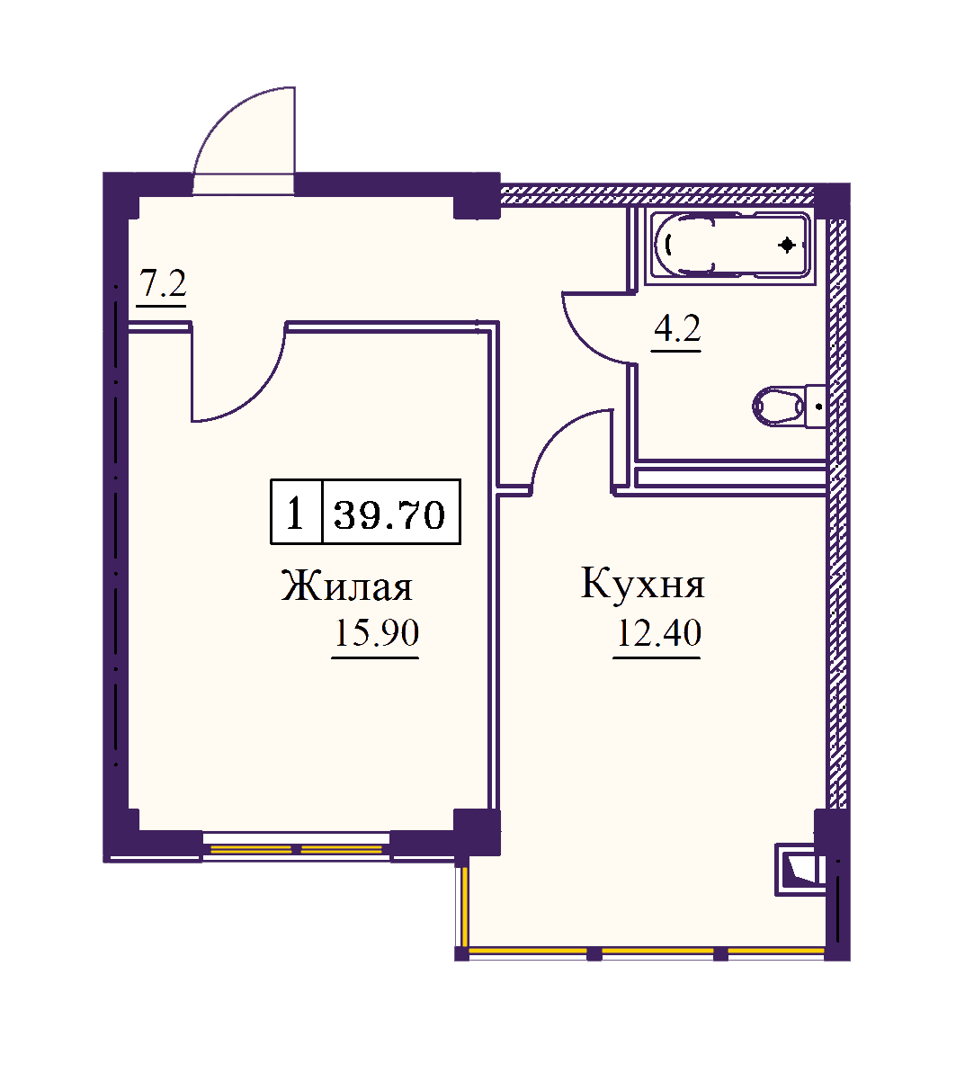 1 комнатная квартира 39,7 кв.м