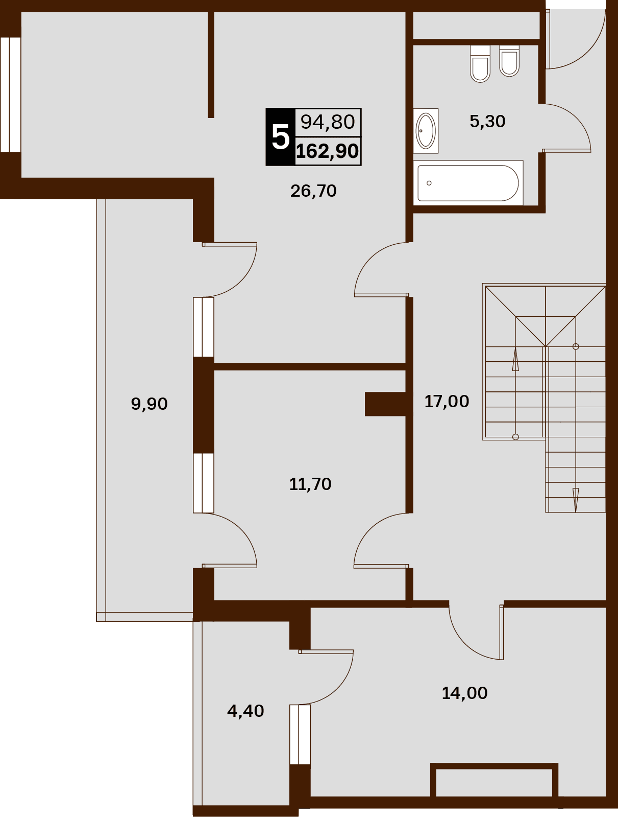 5 комнатная квартира, 162,9 кв.м.
